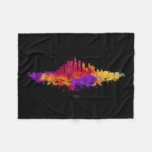 Chicago City Skyline Waterverf op wit Fleece Deken (Voorkant (Horizontaal))