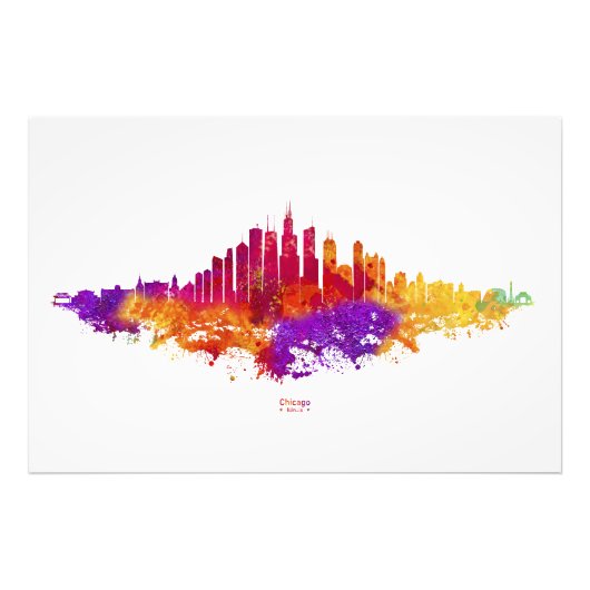 Chicago City Skyline Waterverf op wit Foto Afdruk (Voorkant)