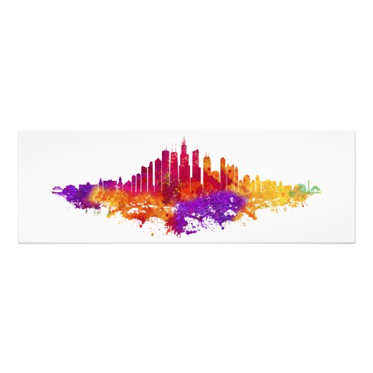 Chicago City Skyline Waterverf op wit Foto Afdruk (Voorkant)