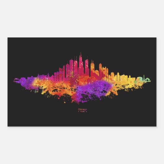 Chicago City Skyline Waterverf op wit Rechthoekige Sticker (Voorkant)