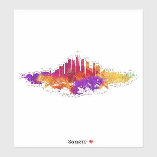 Chicago City Skyline Waterverf op wit Sticker (Vel)
