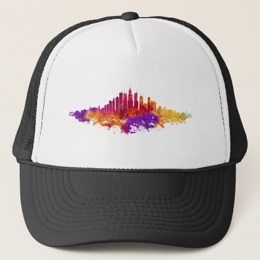 Chicago City Skyline Waterverf op wit Trucker Pet (Voorkant)