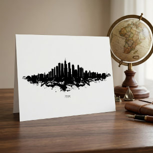 Chicago City Skyline Waterverf Zwart-wit Bedankkaart