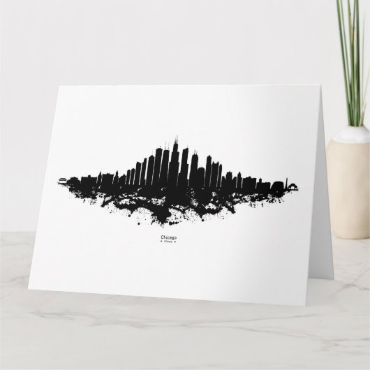 Chicago City Skyline Waterverf Zwart-wit Bedankkaart (Voorkant)