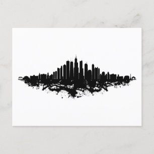 Chicago City Skyline Waterverf Zwart-wit Briefkaart
