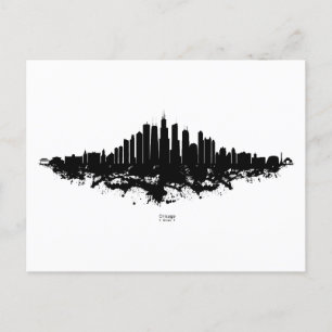 Chicago City Skyline Waterverf Zwart-wit Briefkaart