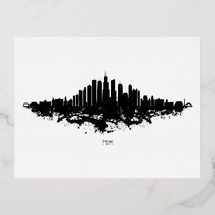 Chicago City Skyline Waterverf Zwart-wit Folie Feestdagen Briefkaart