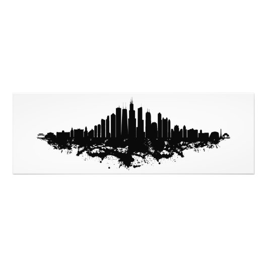 Chicago City Skyline Waterverf Zwart-wit Foto Afdruk (Voorkant)