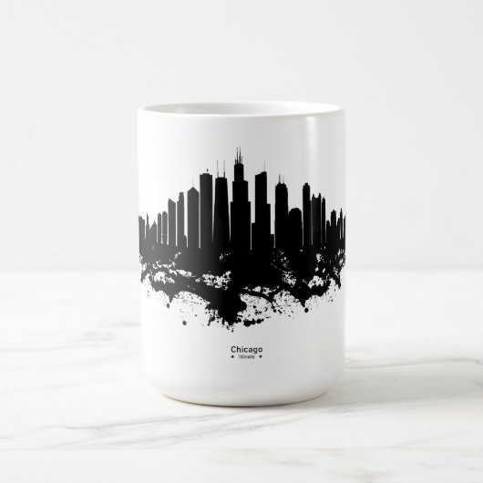 Chicago City Skyline Waterverf Zwart-wit Magische Mok (Midden)