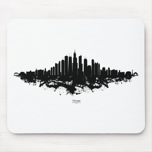 Chicago City Skyline Waterverf Zwart-wit Muismat (Voorkant)