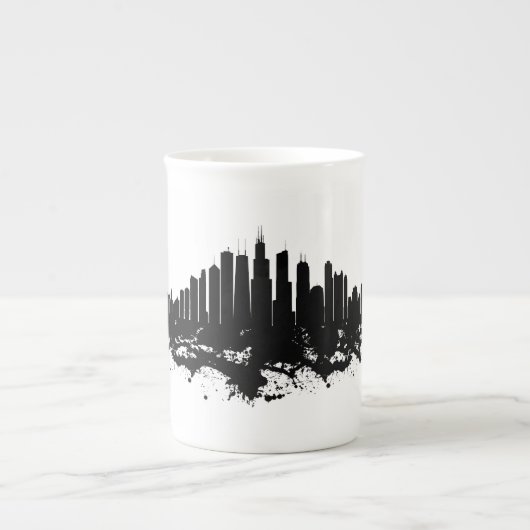 Chicago City Skyline Waterverf Zwart-wit Porselein Kop (Voorkant)