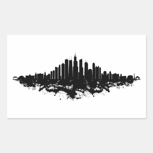 Chicago City Skyline Waterverf Zwart-wit Rechthoekige Sticker (Voorkant)