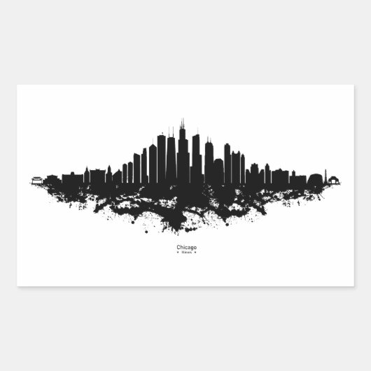 Chicago City Skyline Waterverf Zwart-wit Rechthoekige Sticker (Voorkant)