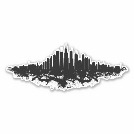 Chicago City Skyline Waterverf Zwart-wit Sticker (Voorkant)