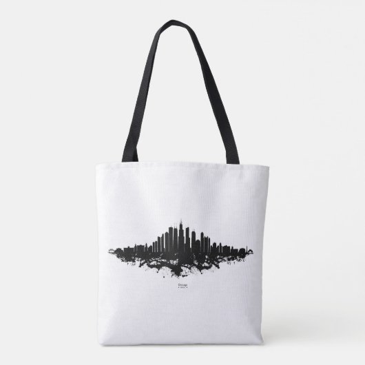 Chicago City Skyline Waterverf Zwart-wit Tote Bag (Achterkant)