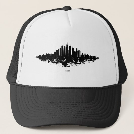 Chicago City Skyline Waterverf Zwart-wit Trucker Pet (Voorkant)
