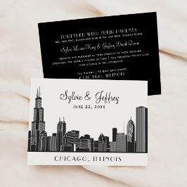 Chicago City Skyline Wedding Black and White Kaart