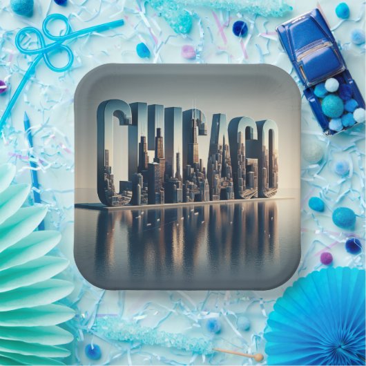 Chicago City Waterreflectie Papieren Bordje (Feest)