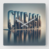 Chicago City Waterreflectie Vierkante Klok (Voorkant)