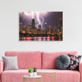Chicago City wolkenkrabbers met bliksem Canvas Afdruk (Insitu (Woonkamer))