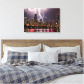 Chicago City wolkenkrabbers met bliksem Canvas Afdruk (Insitu (Slaapkamer))