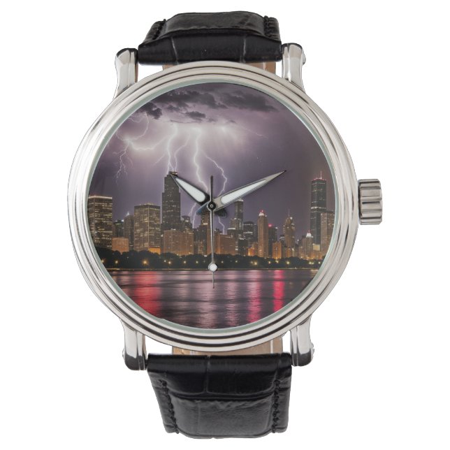 Chicago City wolkenkrabbers met bliksem Horloge (Voorkant)