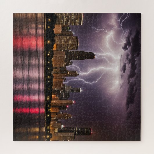 Chicago City wolkenkrabbers met bliksem Legpuzzel (Horizontaal)
