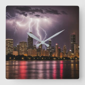 Chicago City wolkenkrabbers met bliksem Vierkante Klok (Voorkant)