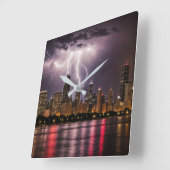 Chicago City wolkenkrabbers met bliksem Vierkante Klok (Hoek)