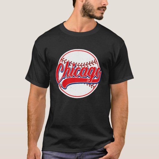  Chicago Cityscape Baseball voor mannen T-shirt (Voorkant)
