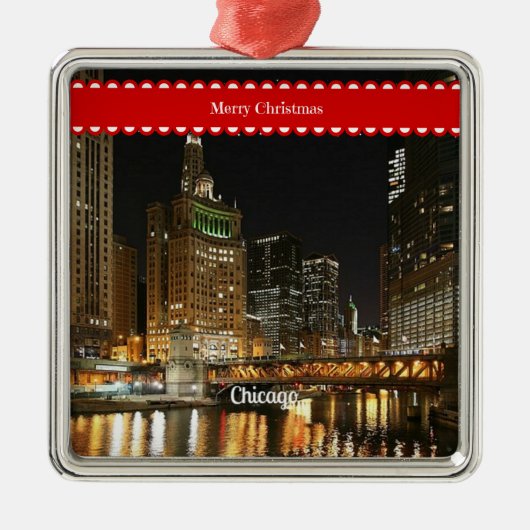 Chicago cityscape, kerstcadeautjes, metalen ornament (Voorkant)