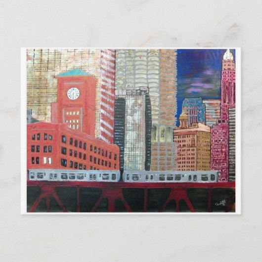 Chicago Cityscape met El Train Briefkaart (Voorkant)