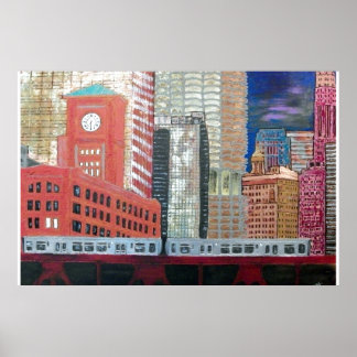 Chicago Cityscape met El Train Poster