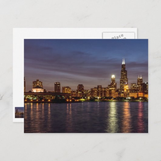Chicago Cityscape Night Briefkaart (Voorkant / Achterkant)