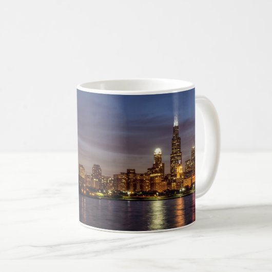 Chicago Cityscape Night Coffee Mok (Voorkant rechts)