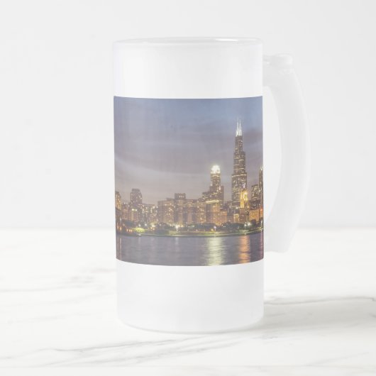 Chicago Cityscape Night Frosted Glass Beer Mok (Voorkant rechts)