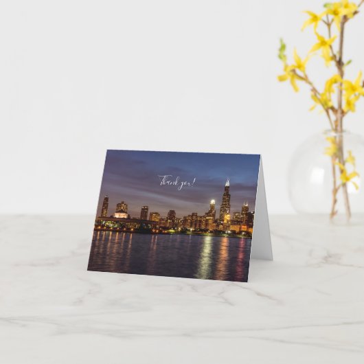 Chicago Cityscape Night - Hartelijk dank Kaart (Gele Bloem)