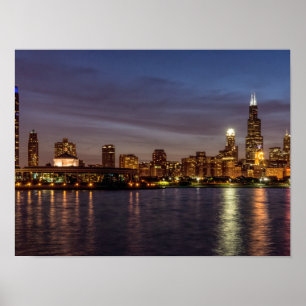 Chicago Cityscape Night New Poster