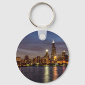 Chicago Cityscape Night New Sleutelhanger (Voorkant)