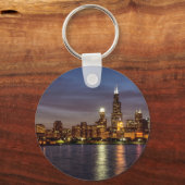 Chicago Cityscape Night New Sleutelhanger (Voorkant)
