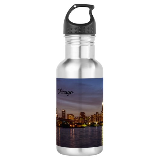 Chicago Cityscape Night New Stainless Steel Water Waterfles (Voorkant)