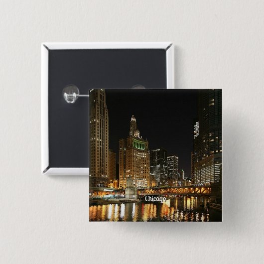 Chicago cityscape vierkante button 5,1 cm (Voorkant /achterkant)