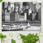 Chicago Cityscape Zwart Wit Theedoek (Gevouwen)