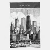 Chicago Cityscape Zwart Wit Theedoek (Verticaal)