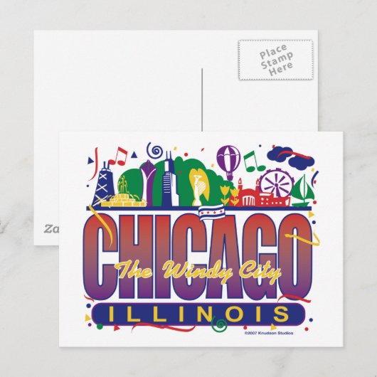 Chicago-Confetti Briefkaart (Voorkant / Achterkant)
