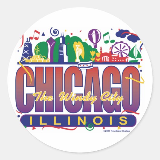 Chicago-Confetti Ronde Sticker (Voorkant)
