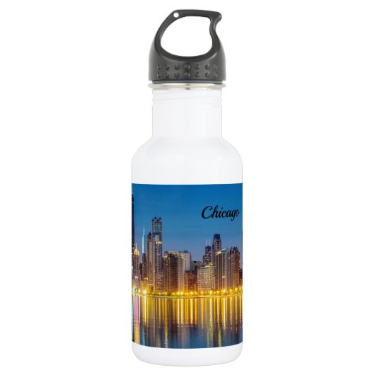 Chicago Dawn Cityscape Stainless Steel Water Bottl Waterfles (Voorkant)