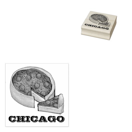 Chicago Deep Dish Pepperoni Cheese Pizza Pie Slice Rubberstempel (Gestempeld)