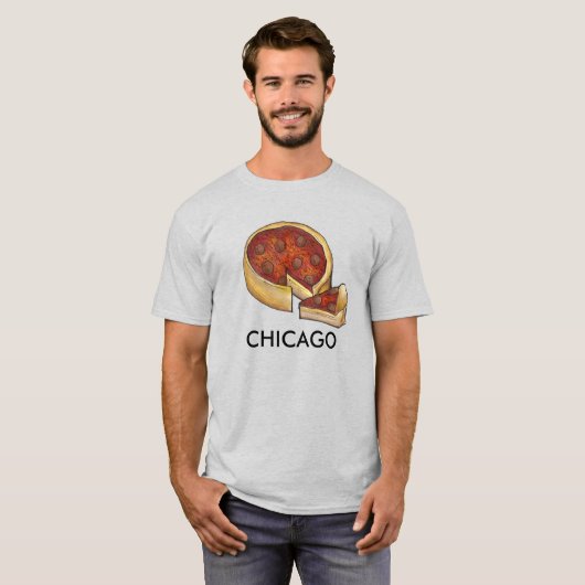 Chicago Deep Dish Pepperoni Pizza Pie Slice Food T-shirt (Voorkant volledig)