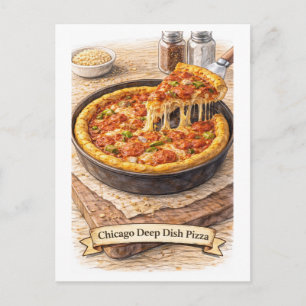 Chicago Deep-Dish Pizza (Amerikaanse Voedsel Serie Briefkaart